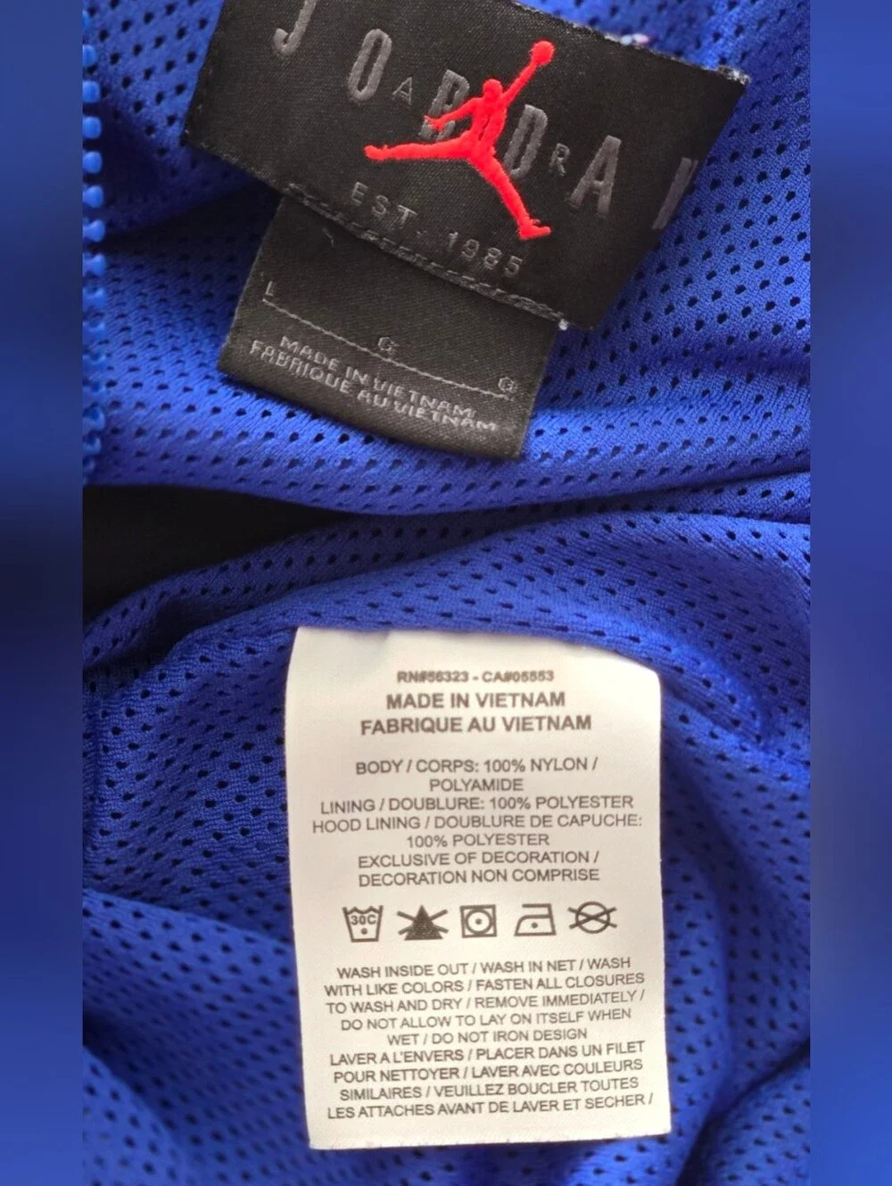 Jordan Blue & Black Tracksuit Set Windbreaker Hoodie Sweatpants Size L